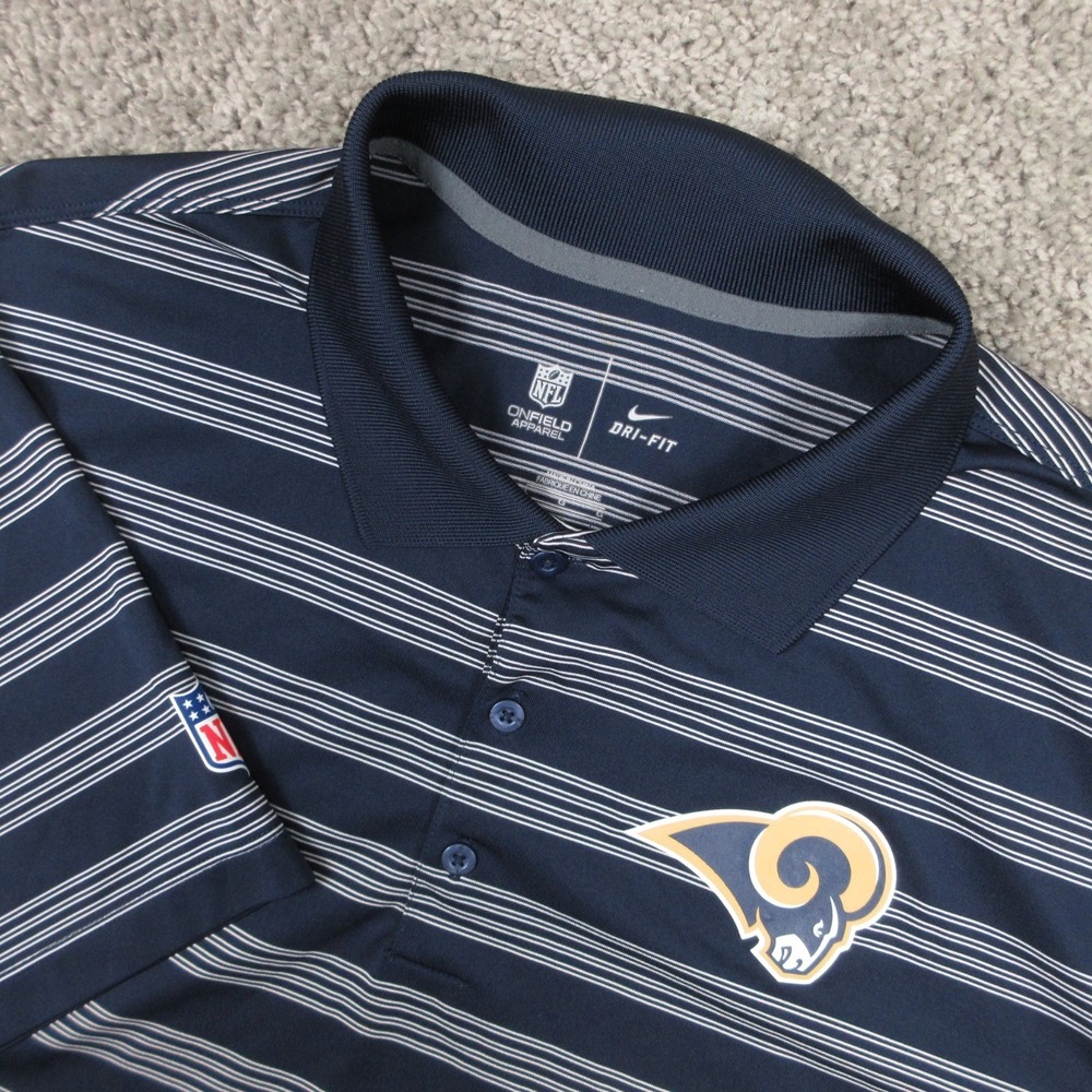 St Louis Rams Polo Shirt Mens Large Navy Blue Striped Nike Drifit On Field NFL